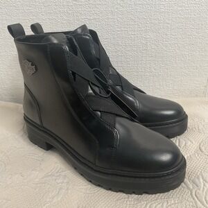 NEW Harley-Davidson‎ Women's Carney-Elastic Ankle Boots Slip-On Shoes Black US 9